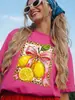 Camiseta Casual Cómoda de Manga Corta con Estampado de Café Helado y Sol, Talla Europea Transfronteriza, Camiseta Casual de Verano para Mujer
