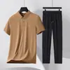 Traje de Seda de Hielo Sin Costuras para Hombres de Mediana Edad y Mayores Camisa Polo Casual de Negocios de Manga Corta para Hombres y Papá Traje de Pantalón Casual de Seda de Hielo Lote