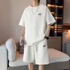 Traje deportivo casual de manga corta para hombre, conjunto de dos piezas de camiseta y shorts versátil elegante, fino, holgado, talla grande, moderno de verano