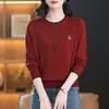 Hengyuanxiang Moda Nueva Primavera y Otoño Versátil Cuello Redondo Manga Larga Suéter de Punto Top para Mujer Elegante Holgado Camisa Base para Mamás