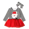 Vestido de Malla Rayado de Manga Larga de Primavera y Otoño de Navidad para Niños Europeos y Americanos Ropa de Dos Piezas para Niños ins