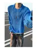 Suéter de punto hueco azul para hombre y mujer, nuevo estilo primavera y otoño, ajuste holgado casual, cuello redondo, suéter fino protector solar