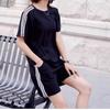 Traje de Ropa Deportiva Casual de Algodón de Comercio Exterior para Mujer Verano Holgado Talla Grande Manga Corta Pantalones Cortos Holgados Pantalones de Tres Cuartos Conjunto de Dos Piezas