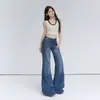 Coleção Outono 2026 Jeans Americano Retrô de Cintura Baixa, Largos e Flare para Mulheres, Calças Jeans Versáteis com Padronagem de Bambu, Elegantes e que Emagrecem