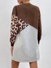 Amazon Comercio Exterior Transfronterizo Modelo Caliente Otoño e Invierno Nuevo Empalmado Cuello Redondo Media Longitud Estampado de Leopardo Sudadera Jersey Falda para Mujer