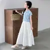 Conjunto de Estilo Preppy para Niñas de Verano: Conjunto de Dos Piezas Fresco y Dulce para Niños: Top tipo polo sin mangas con lazo y falda de volantes