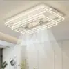 Lámpara de Techo Italiana de Lujo Ligero para Restaurante, Lámpara Ventilador de Sala de Estar con Textura de Hielo Atmosférica, Lámpara de Ventilador de Techo Inteligente Silenciosa de Frecuencia Variable para el Hogar