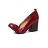 Zapatos de Mujer de Cuero Genuino de Chengdu, Zapatos Individuales Retro sin Cordones de Boca Baja, Estilo Nuevo, Tacón Grueso, Piel de Vaca Suave, Punta Redonda, Tacones Altos Rojos