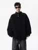 Moletom Pesado Gola Alta Meio Cardigan para Homens, Outono Marca Americana Streetwear Desconstruído Casual Top Vibe High Street Cool Roupa de Baixo