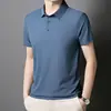 Camisa Polo de Seda Gelada de Alta Qualidade, Tamanho Grande, Sem Costura, para Homens, Multicor, Marca Tendência Verão 2025, Polo com Gola Fold-Down, Manga Curta, para Homens, Negócios