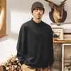 Camiseta masculina retro americana em tecido escovado, amigável à pele, resistente, para a estação de primavera, camisa polo de manga longa com gola Henry, top casual solto masculino