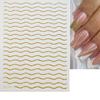 Nuevas pegatinas de arte de uñas 3D con brillo transfronterizas, pegatinas adhesivas para uñas con línea de onda de brillo dorado y plateado francés, uña