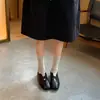 Sapatos baixos estilo balé elásticos únicos retrô estilo coreano para mulheres, sapatos Mary Jane de couro simples da moda para outono e inverno