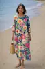 2026 Amazon Cross-border Roupas Femininas Verão Novo Estilo Vestido Cintura Marcada Estampa Floral Roupas Europeias e Americanas de Alta Saturação
