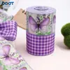 Cinta a Cuadros Mariposa Morada con Borde de Alambre, Moño de Lino Artificial, Corona, Empaque de Caja de Regalo, Cinta Decorativa