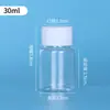Botella de plástico de 30 ml/50 ml, botella cuadrada pequeña, botella dispensadora con tapa de cápsula transparente, botella pequeña de PET de grado alimenticio de boca ancha para medicamentos