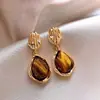 Pendientes Irregulares Geométricos de Piedra Ojo de Tigre y Aguja Plateada Pendientes Retro Maillard Otoño e Invierno Pendientes de Nicho de Alta Gama Venta al por mayor