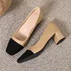 530 Sapatos Femininos Salto Bloco Estilo Chanel, Superfície Lisa, Novo Modelo 2026, Bico Quadrado Color-Blocking, Altura do Salto 5cm, Sapatos Femininos Casuais Populares