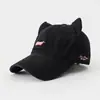 Gorra de Béisbol Linda Estilo Coreano con Orejas de Gato y Bordado de Letras de Algodón de Alta Gama, Sombrero Protector Solar para Mujer con Circunferencia de Cabeza Grande