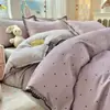 Conjunto de Quatro Peças 100% Algodão Classe A com Borda Ondulada, Capa de Edredom Única para Uso Doméstico, Capa de Colcha 100% Algodão, Conjunto de Cama Floral Francês, Três Peças