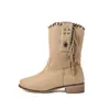 Tacón cuadrado nuevo comercio exterior 40 botas con borlas botines gamuza talla grande botas de deseos botas con remache coreano 46 mujer