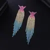 Brincos Longos com Franjas Grandes e Cruz de Strass Coloridos em Degradê, Venda Quente Transfronteiriça, Brincos Coloridos Personalizados, Atacado E706
