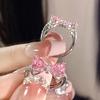 Anillo de circonita con lazo rosa de princesa Castle para mujer, ligero, lujoso, exquisito, dulce y moderno, ajustable.