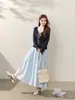 Falda plisada de cintura elástica estilo suave, nuevo modelo de otoño para mujeres de talla grande, oculta la grasa y estiliza, falda línea A 66306