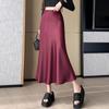 Falda Sexy de Satén para Mujer, Falda de Primavera con Caída de Cintura Alta, Falda de Cola de Pez Color Champaña, Falda que Cubre la Cadera, Falda Larga Rosa