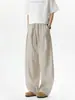 Calça casual de linho falso retrô da moda para homens, calça larga desconstruída e fluida da alta rua de verão, calça fina de comprimento total estilo americano
