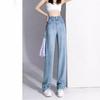 Calça Jeans Wide Leg de Lyocell Tencel Feminina Primavera e Verão 2024 Fina Cintura Alta Solta Seda de Gelo Reta