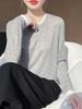 Camiseta de Punto Worsted Falsa de Dos Piezas para Mujer Primavera Nueva Casual Adelgazante Camisa Base Cuello Redondo Hombro Interno Top de Manga Larga