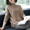 Suéter de cuello semi-alto estilo coreano para mujer, jersey, nuevo suéter casual de punto holgado para otoño e invierno con abertura en el dobladillo