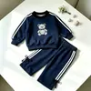 Conjunto de primavera e outono para meninas: um conjunto fofo e doce de duas peças apresentando uma blusa de moletom com forro de fleece de corte solto com um laço, perfeito para o outono da moda.