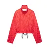 Roupas femininas europeias e americanas transfronteiriças ZA outono novo versátil gola alta design de bolinhas color-block jaqueta de seersucker casaco casual