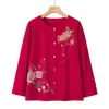 Camisa de manga larga 100% algodón para mujeres de mediana edad y mayores, talla grande, corte holgado, primavera y otoño, cuello camisero, estilo cárdigan, camisa estampada casual y versátil para madres