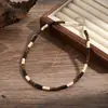 Colar de Contas Novo Transfronteiriço Masculino Tendência Hip-Hop Nicho Punk Aço Inoxidável Preto Fosco Facetado Ágata Preta Corrente de Clavícula