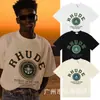 Versión Alta Transfronteriza Colección de Manga Corta Rhude Retro Americano Marlboro Streetwear Casual Holgado Pareja Camiseta de Cuello Redondo