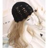 Chapéu Balde Feminino Único com Design de Palha Trançada Vazada Respirável, Gorro Artístico Tricotado Retrô Japonês para Proteção Solar