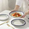 Plato de Fruta de 7 pulgadas Nivel 3 Aegean Creativo Alto Valor Color Bajo Esmalte Plato Vajilla Uso Doméstico Plato Cerámico para Preparar Comida
