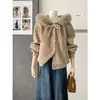 Abrigo versátil de invierno holgado, estilo coreano, dulce con lazos, cuello grande de pelo, chaqueta gruesa de algodón con capucha para mujer