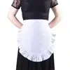 Amazon Transfronterizo Delantal de Media Cintura con Volantes Vestido de Sirvienta de Halloween Bolsillo Doble Color Sólido Delantal Plegado Venta al por Mayor