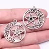 33x30mm 3.1g Plata Antigua Joyería Hecha a Mano Accesorios Sol, Luna y Estrellas Estrella de Cinco Puntas Luna Creciente Colgante