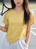 Camiseta Feminina de Manga Curta Fina Nova de Verão Estudante Slim-fit Gola Redonda Senso de Design Ins Tendência Casual Irregular para Menina