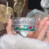 Pulsera Fushi de Plata Pura 999.9 Esmaltada con Estanque de Lotos y Luz de Luna, con Relieve Intrincado de Carpas y Lotos, Pulsera de Plata de Cara Amplia Abierta
