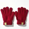 Guantes de punto para niños para otoño e invierno con diseño de cara sonriente, color crema, de cinco dedos, adecuados para edades de 2 a 8 años, cálidos y con dedos separados