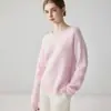 Suéter de Cachemira para Mujer Estilo Casual, Cuello Redondo, Patrón Jacquard Hueco, Suéter de Punto de Manga Larga, Corte Holgado, Cálido para Otoño e Invierno