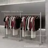 Estante para Tienda de Ropa Exhibidor de Tubo Cuadrado Negro de Pie Perchero para Ropa Doble Capa Acero Inoxidable Almacenamiento de Ropa