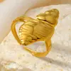 Anillo abierto de acero inoxidable con diseño de nicho, bañado en oro de 18k, con forma de estrella de mar y concha, joyería con un toque único de alta gama
