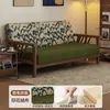 Sofá Doble de Madera Maciza Estilo Retro, Sala de Estar Pequeña Estilo Antiguo, Apartamento, Bed and Breakfast, Sofá Pequeño de Fila Recta con Tela de Algodón y Lino